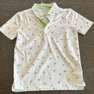Boys Devereux Golf Polo Shirt White with Green Pineapples size 8